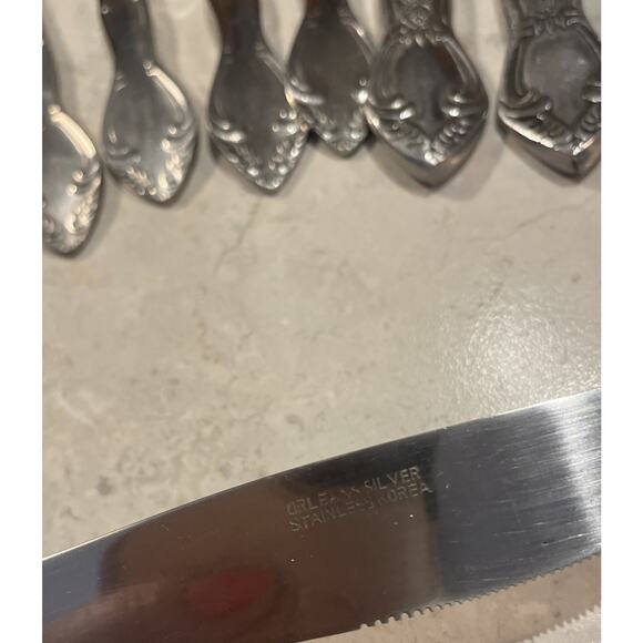 Vtg Orleanes Silver Stainless Korea Lot 4 Knives 4 Ice Tea Rose Pattern - Picture 5 of 6
